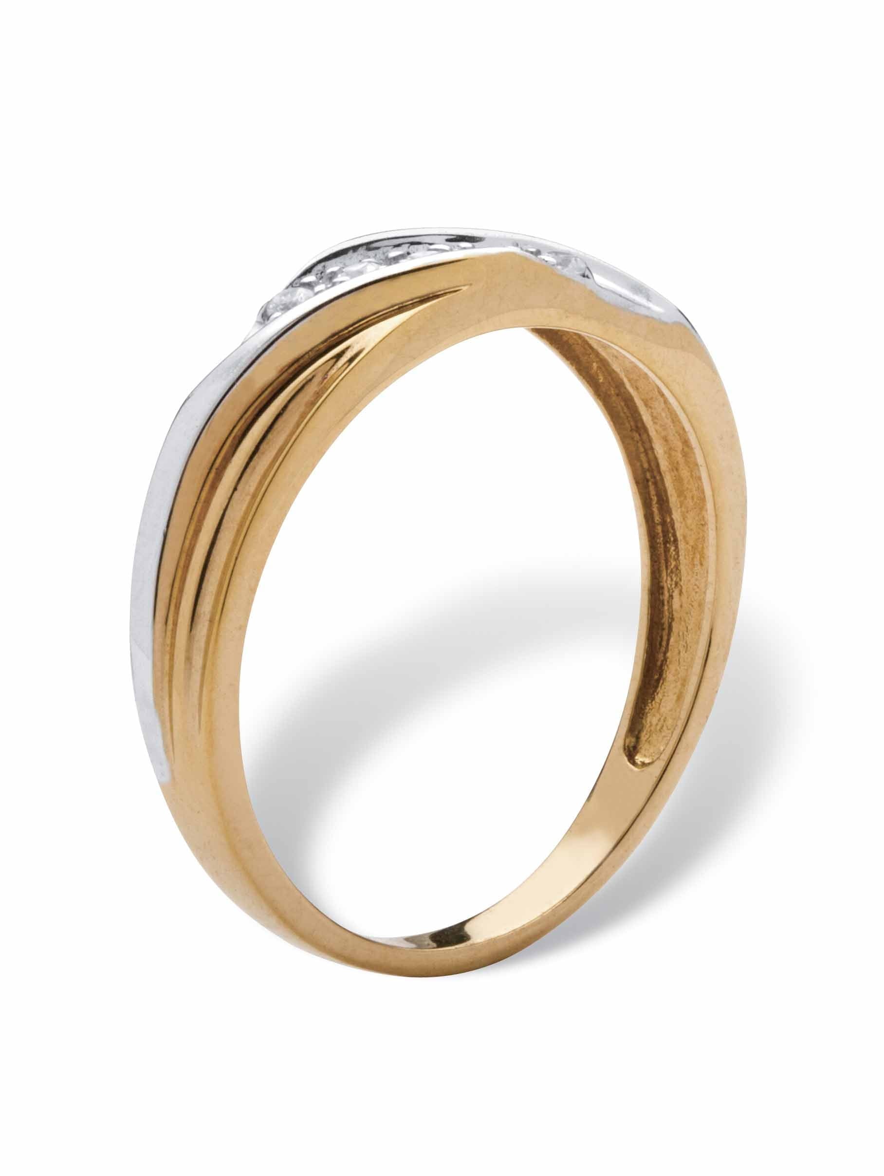 PalmBeach Jewelry Men's Round 18k Gold-Plated or Platinum-Plated Sterling Silver Cubic Zirconia Accent Wedding Band Ring