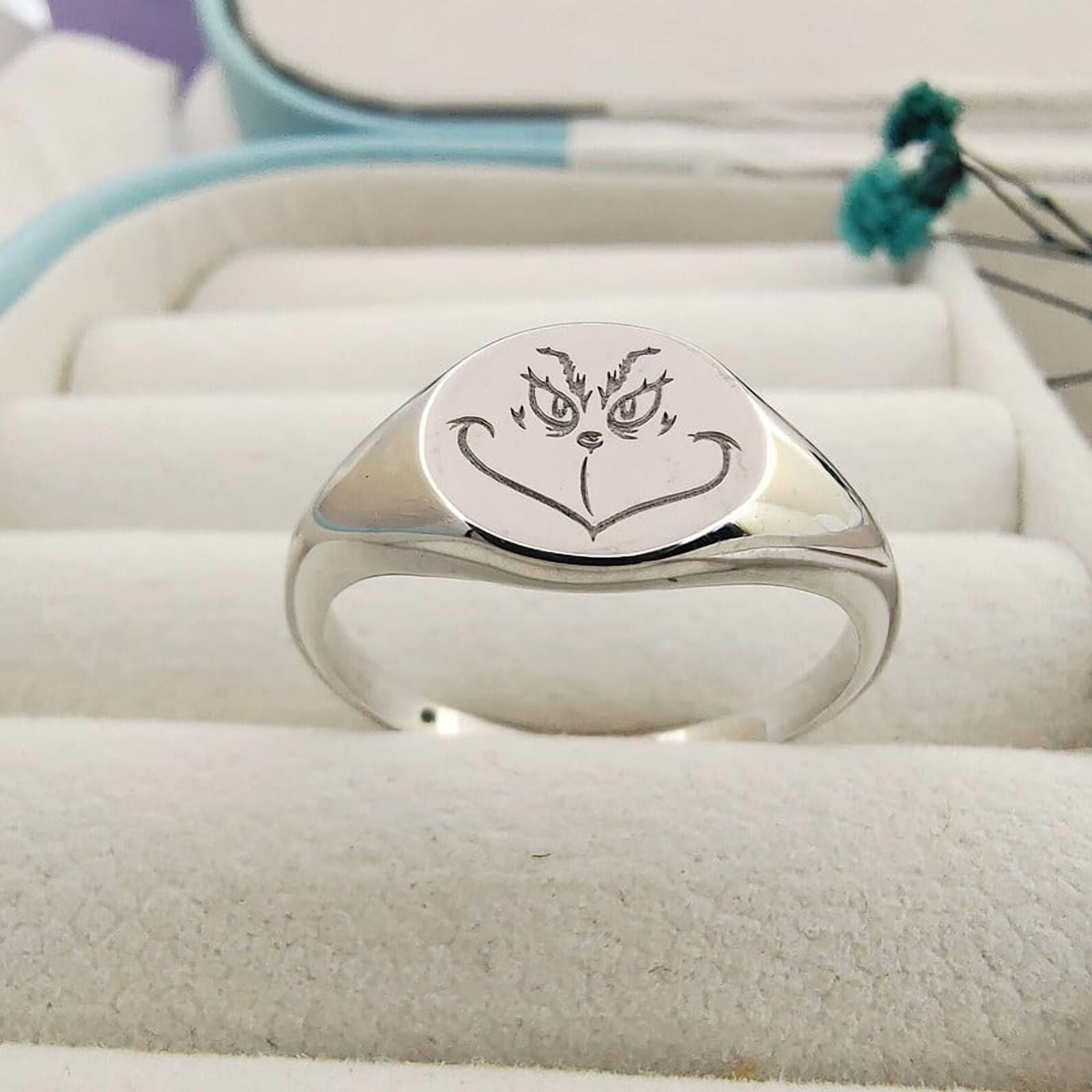 Aspire Jewels-Grinch Ring, Grinch Face Round Signet Ring, Signet Ring, Engraved Ring, Grinch Jewelry, Christian Rings, Christmas Ring Gifts, Fashion Ring, Women Ring,