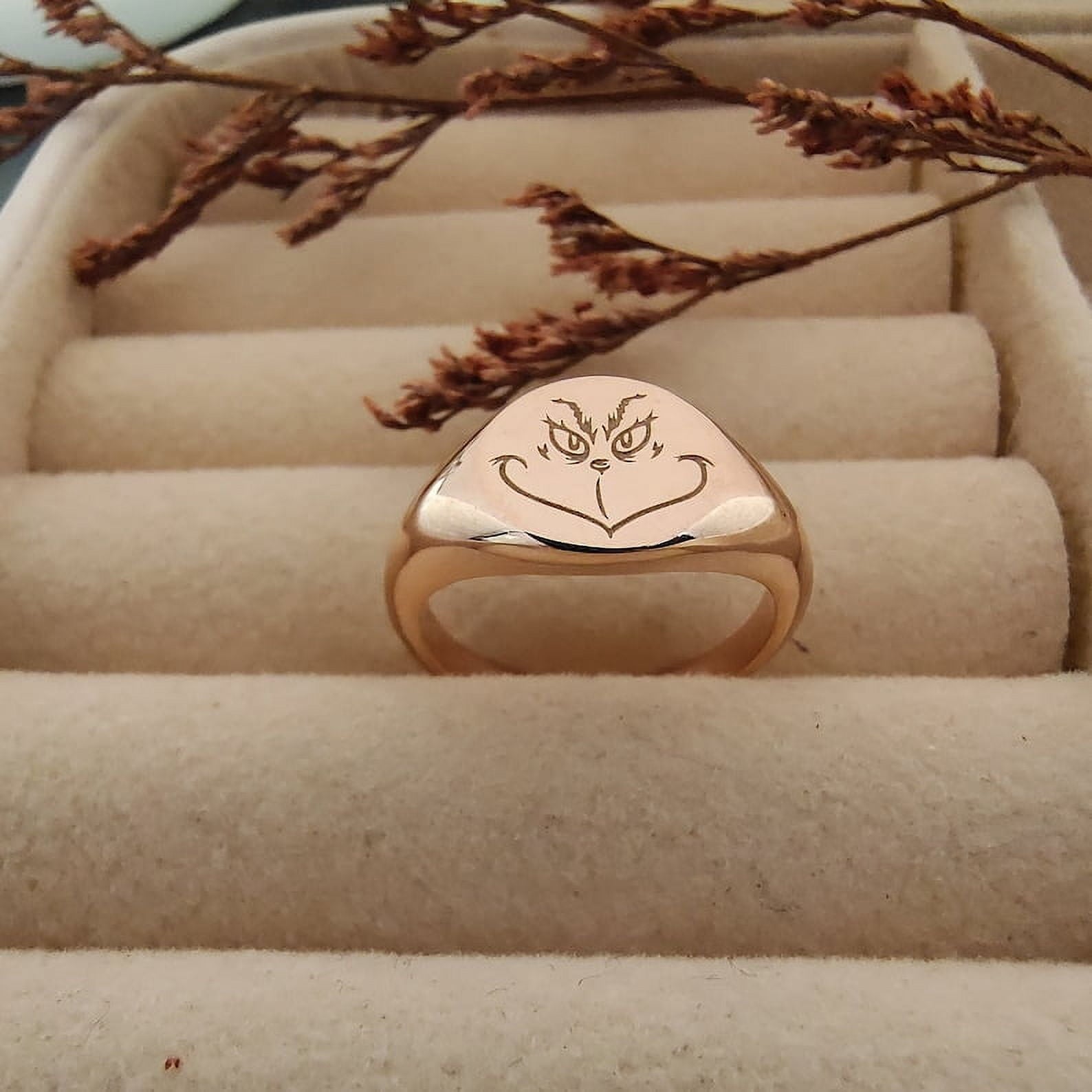 Aspire Jewels-Grinch Ring, Grinch Face Round Signet Ring, Signet Ring, Engraved Ring, Grinch Jewelry, Christian Rings, Christmas Ring Gifts, Fashion Ring, Women Ring,