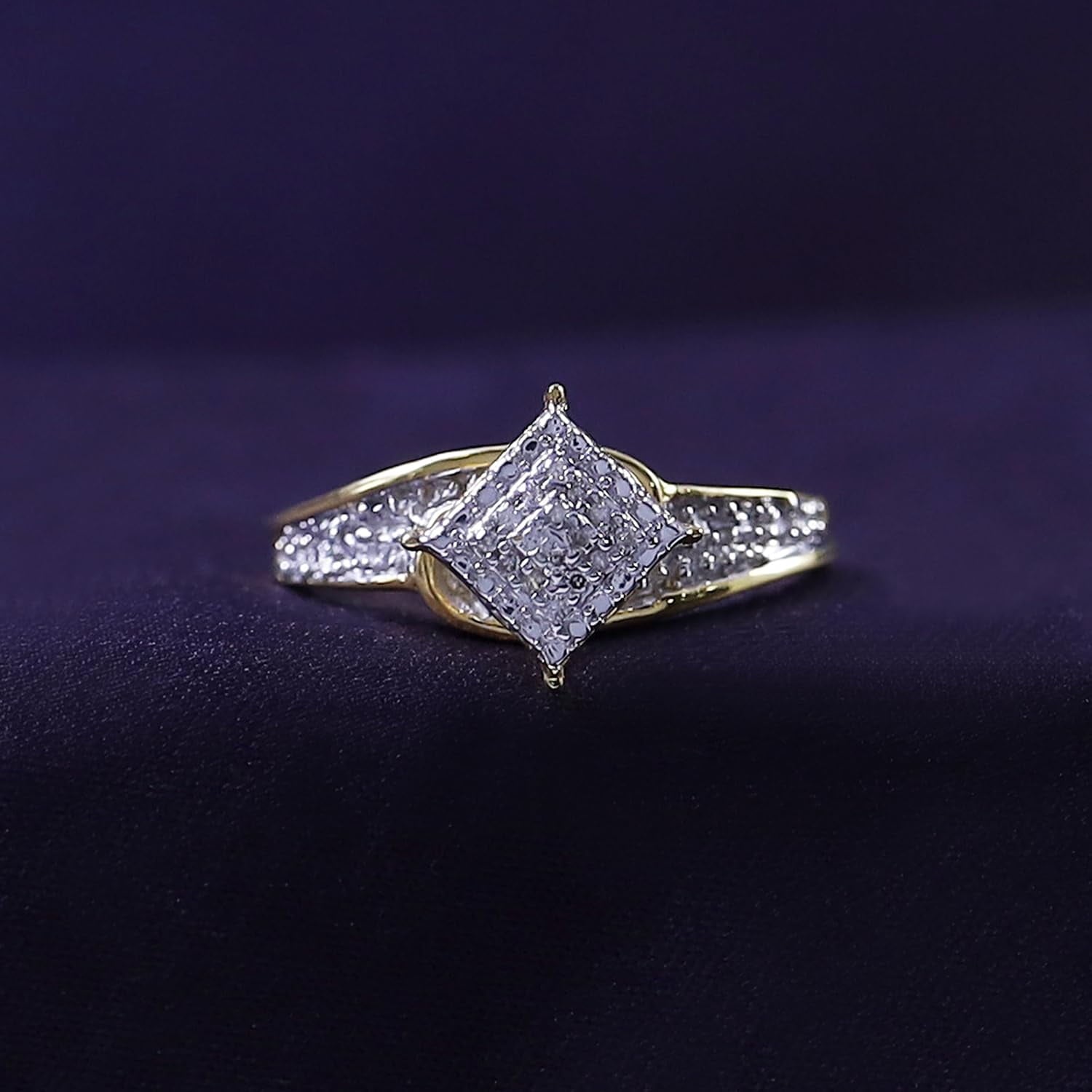 AFFY White Natural Diamond Cluster Ring in 14k Yellow Gold Over Sterling Silver