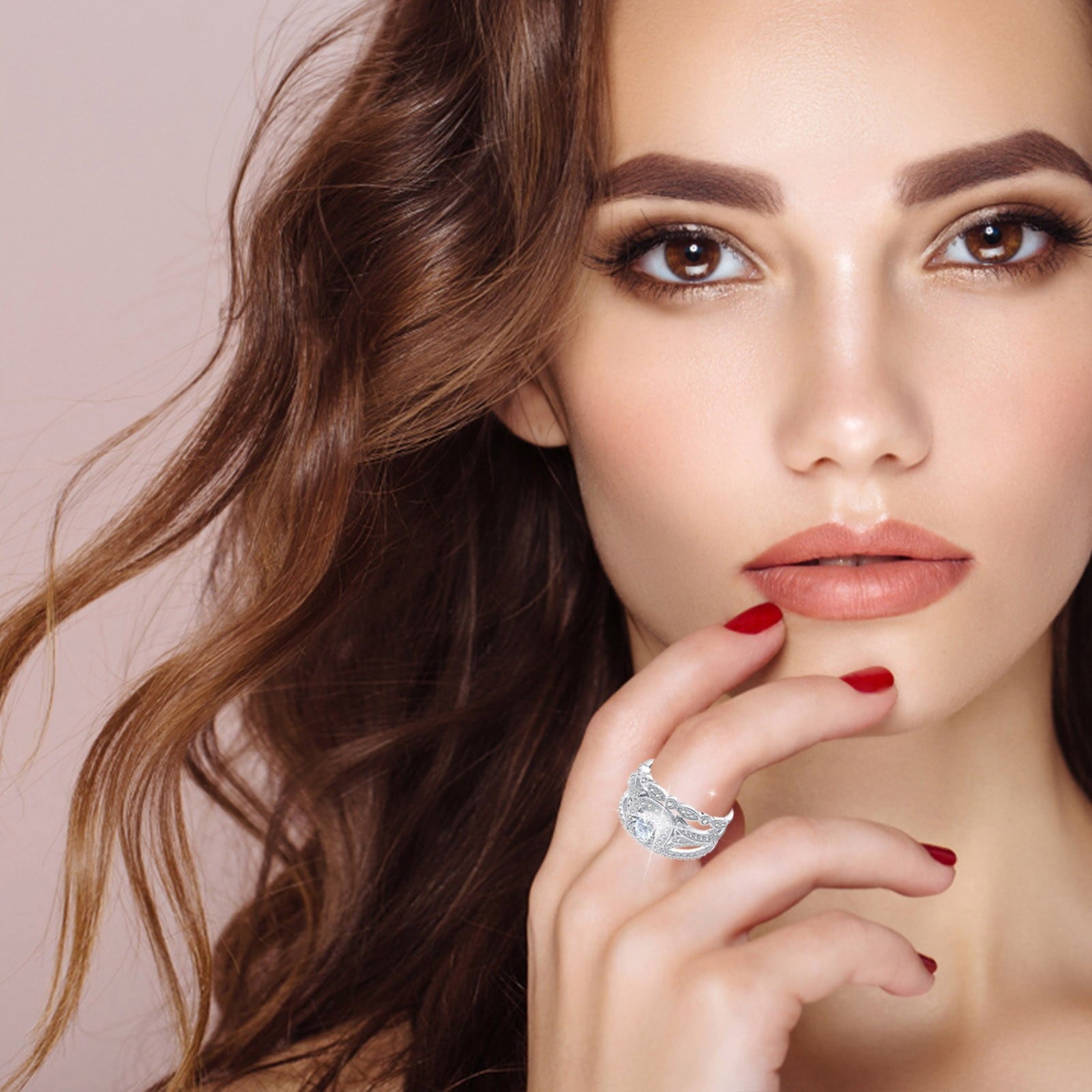 CILENON Gold Filled Ring 3Pc Geometry Silver Rhinestone Cubic Zirconia Bridal Geometry Rhinestone Engagement Ring Full Diamond Zirconia Solitaire Ring 5 12 Gold Ring Set Wedding Bands (Silver,7)