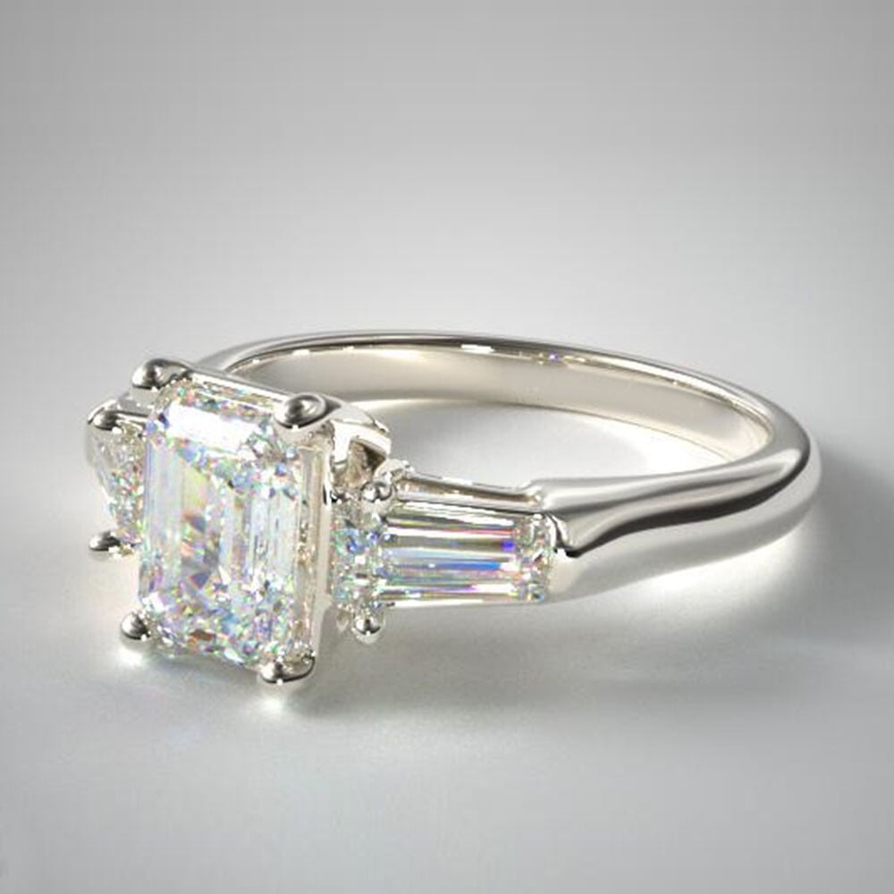 2.20Ct Emerald Cut VVS1/D Diamond Three Stone Women's Wedding Ring Solid 14k White Gold