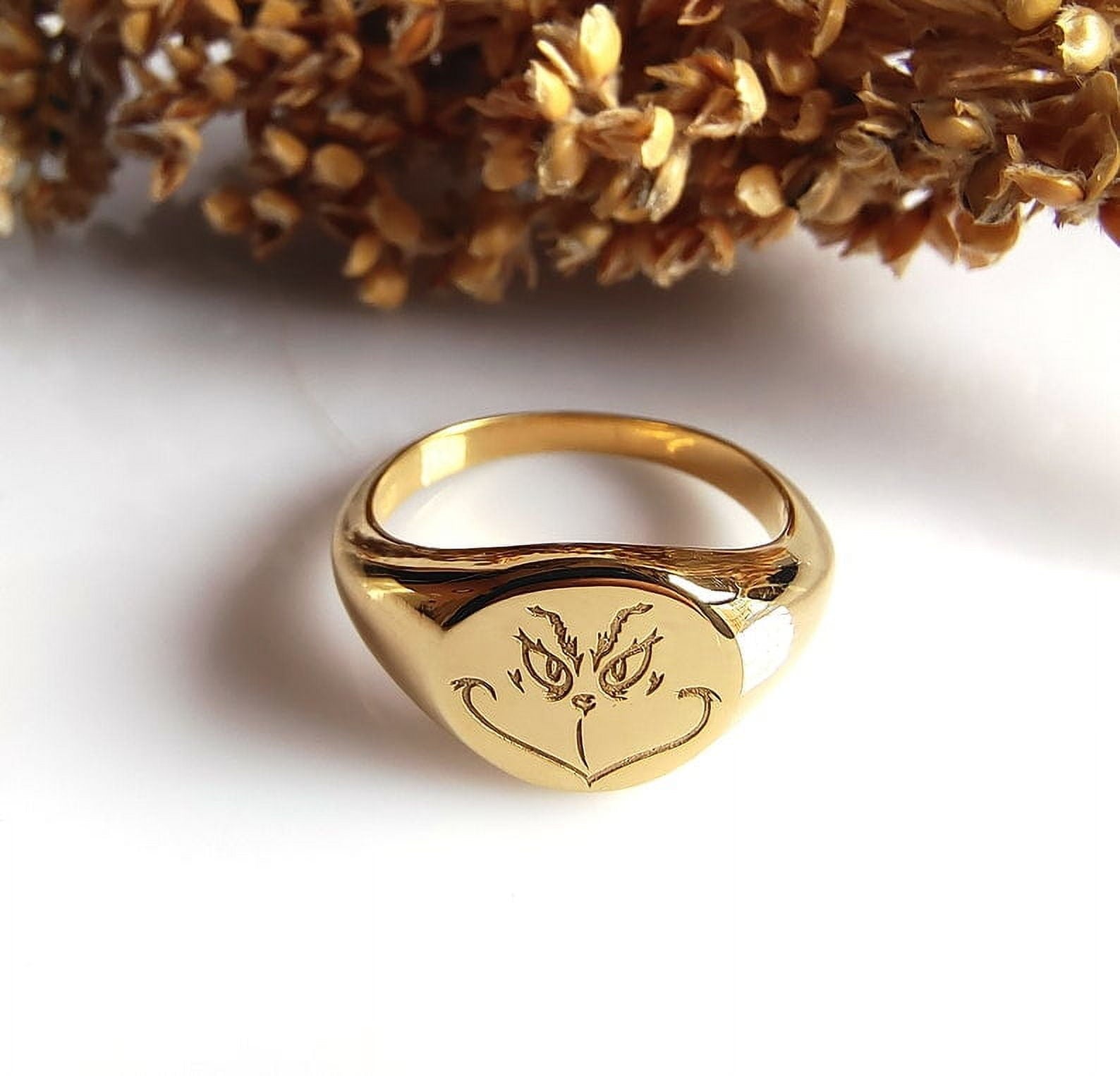 Aspire Jewels-Grinch Ring, Grinch Face Round Signet Ring, Signet Ring, Engraved Ring, Grinch Jewelry, Christian Rings, Christmas Ring Gifts, Fashion Ring, Women Ring,