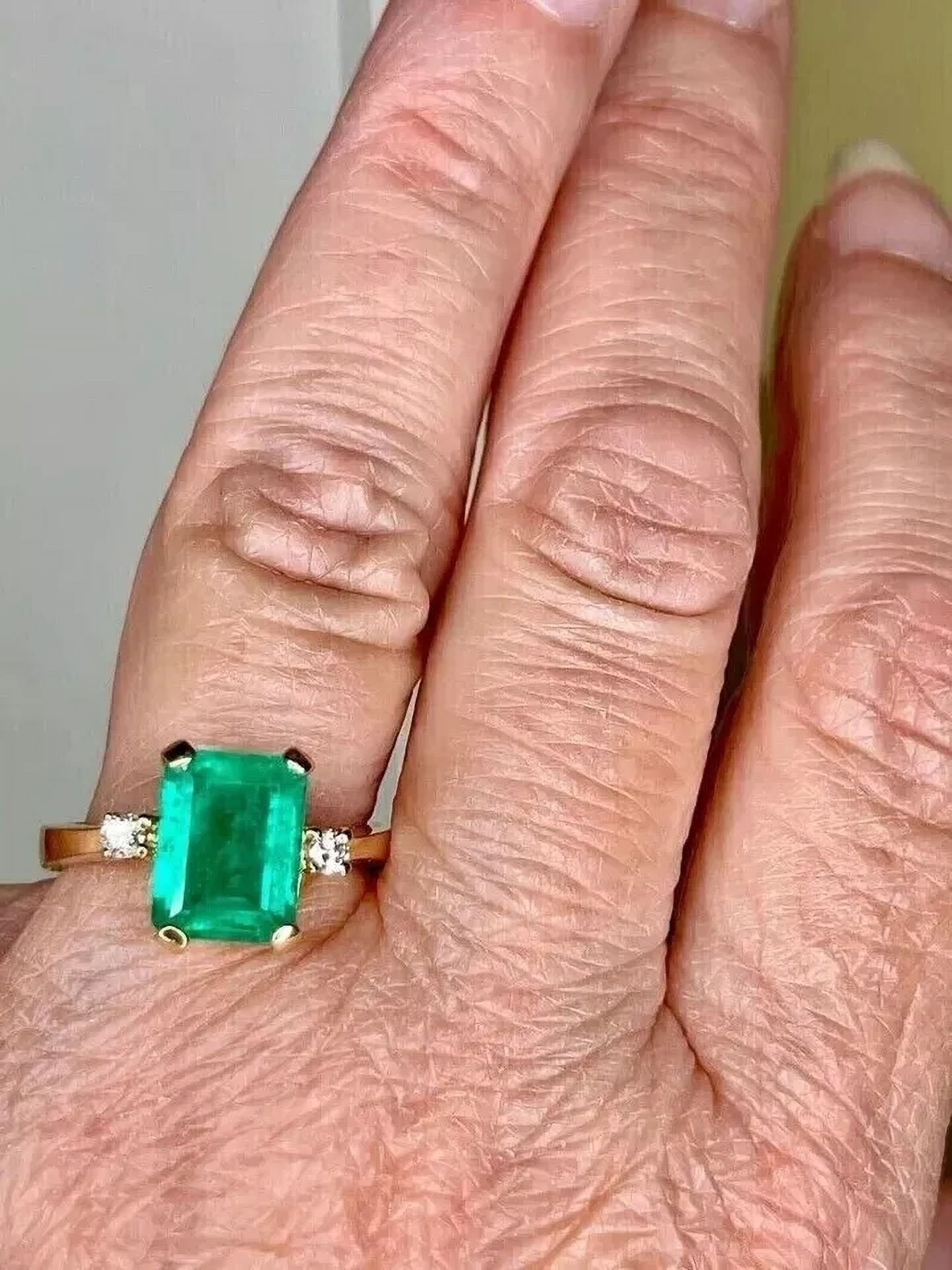 8 Carat Panna Certified Natural Colombian Emerald Ring 925 Silver Emerald Cut Astrology