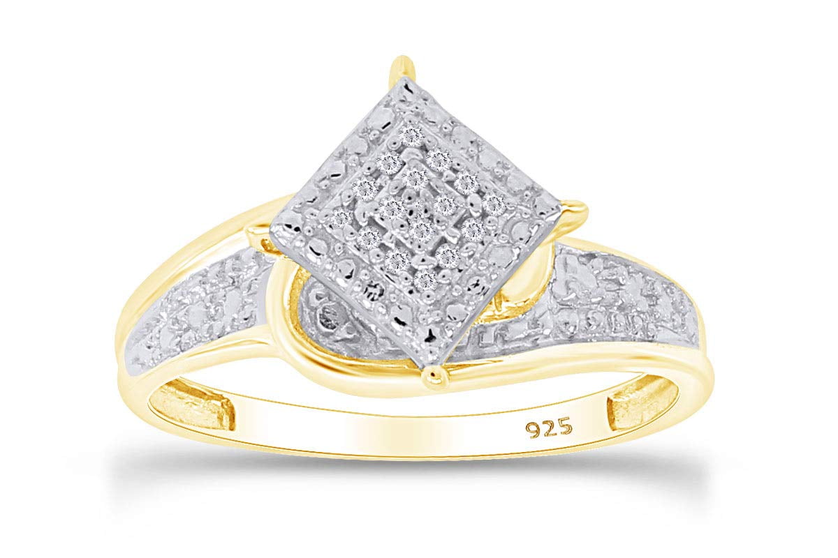 AFFY White Natural Diamond Cluster Ring in 14k Yellow Gold Over Sterling Silver