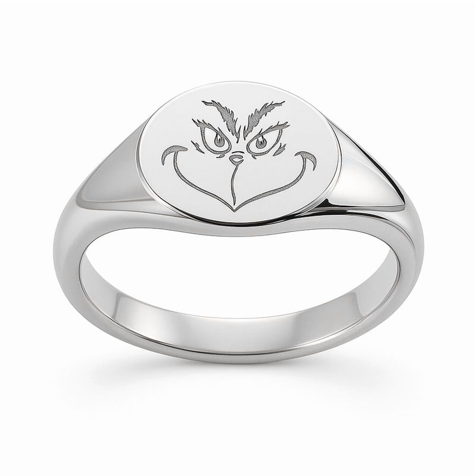 Aspire Jewels-Grinch Ring, Grinch Face Round Signet Ring, Signet Ring, Engraved Ring, Grinch Jewelry, Christian Rings, Christmas Ring Gifts, Fashion Ring, Women Ring,