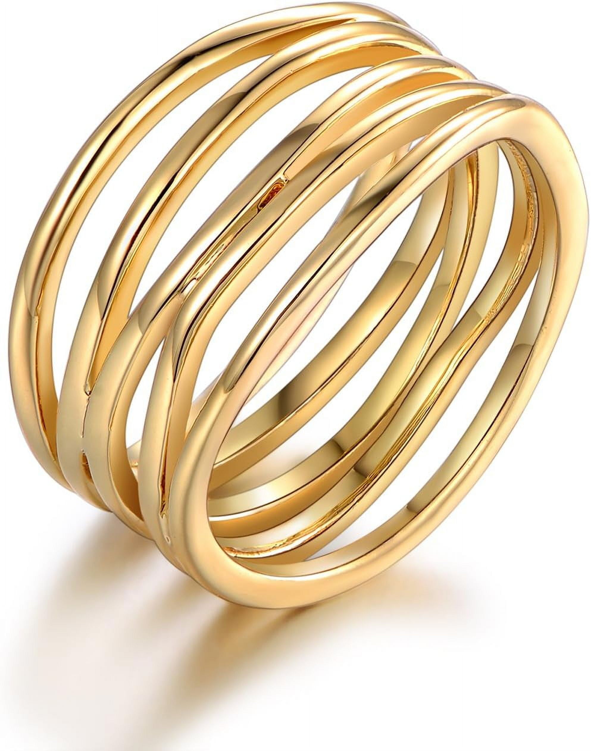 HkeDes 18K Gold Plated Statement Ring For Women, Trendy Statement Ring Jewelry, Sizes 5-10 - Everday Non Tarnish