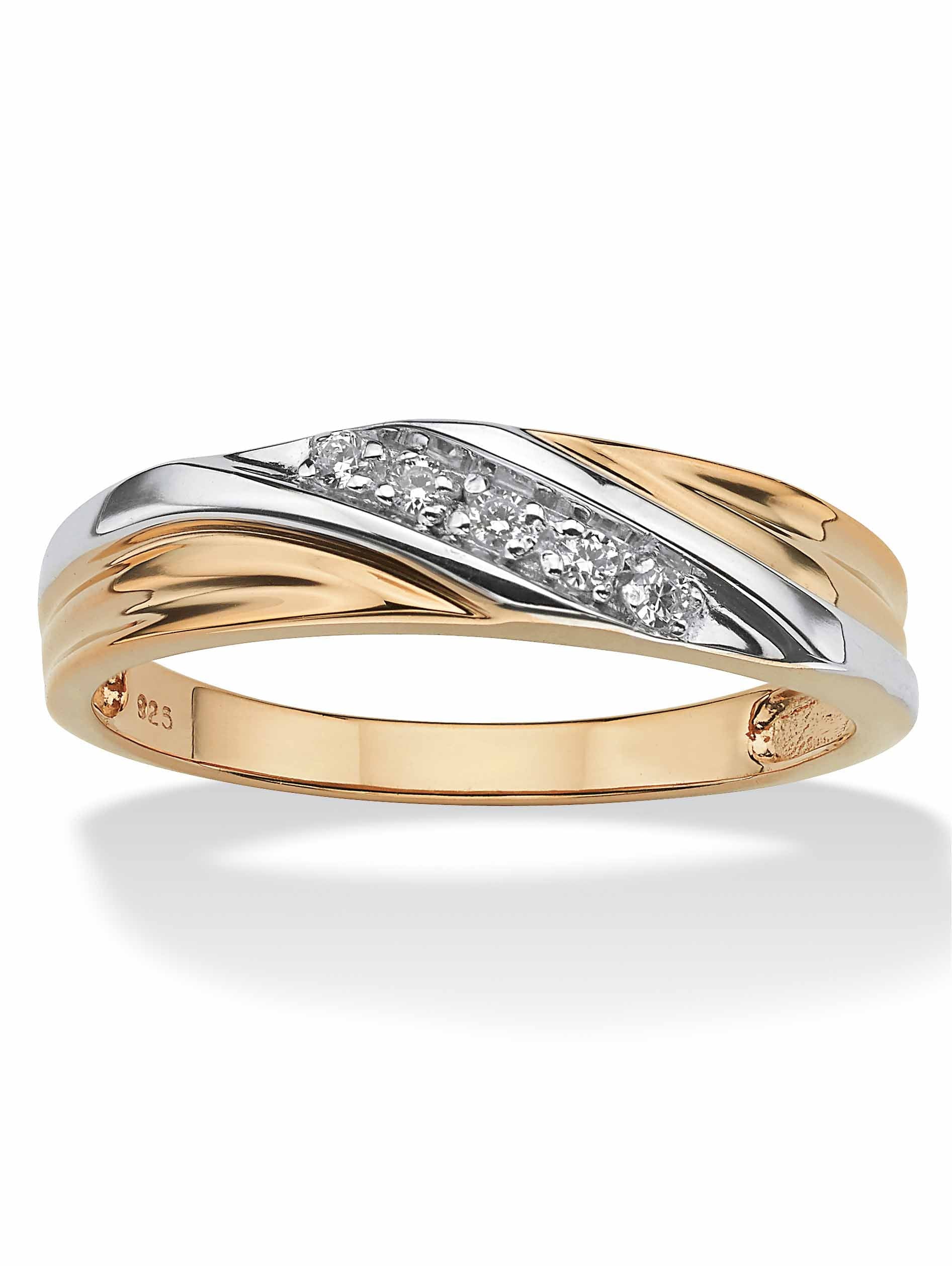 PalmBeach Jewelry Men's Round 18k Gold-Plated or Platinum-Plated Sterling Silver Cubic Zirconia Accent Wedding Band Ring